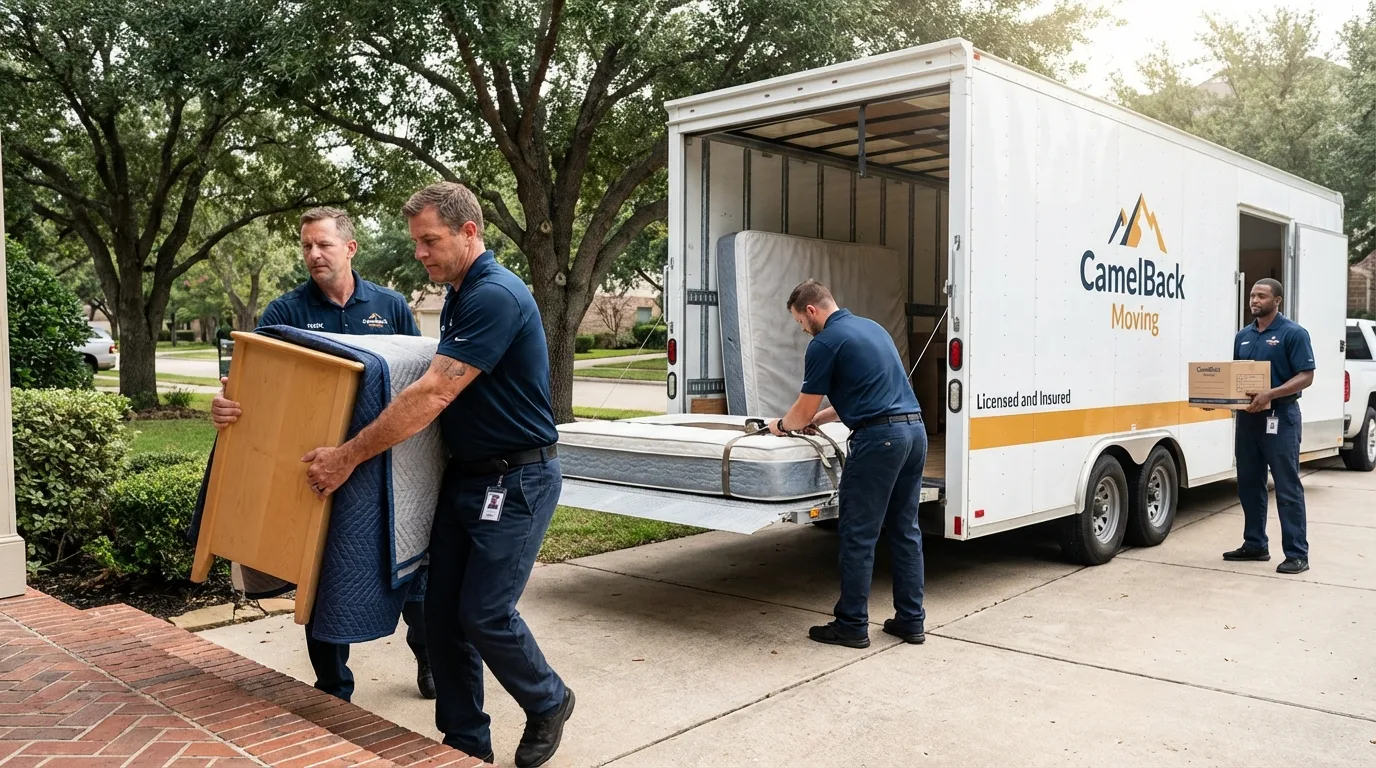 Crew loading residential truck for cross-state move from Clifton, AZ
